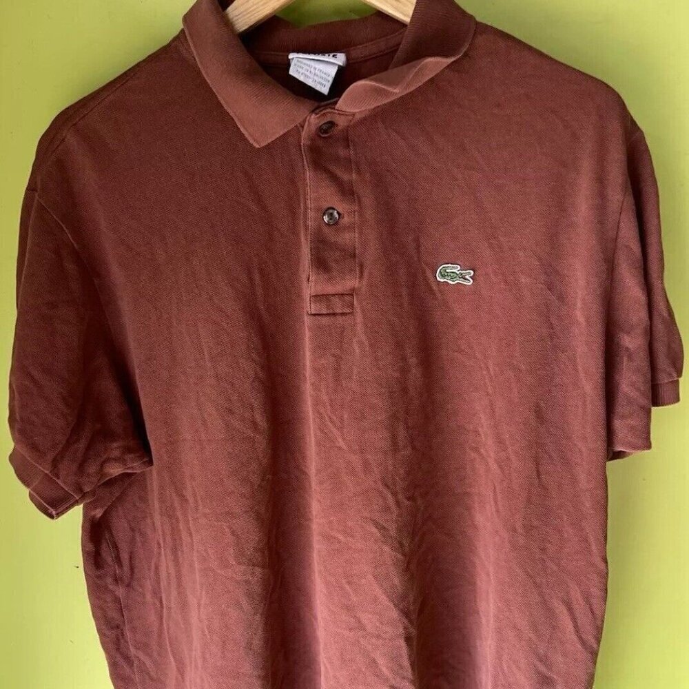 Lacoste Polo Shirt Men's Size 7 Copper Brown Logo Collared Short Sleeve